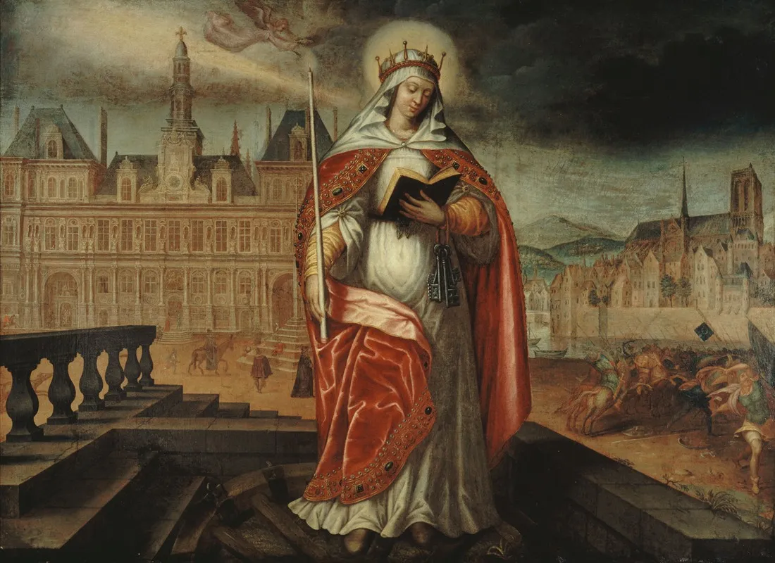 Sainte Genevieve Patronne De Paris Devant Lhotel De Ville A Droite Les Huns Repousses