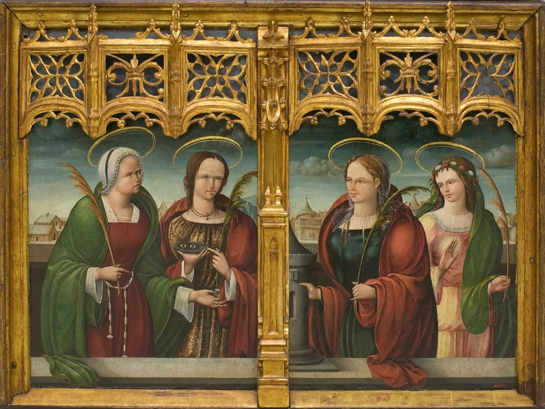 Saints Apollonia Lucy And Barbara And Another Holy Martyr Wall Art by Andrés de Melgar - High-Resolution Digital Print