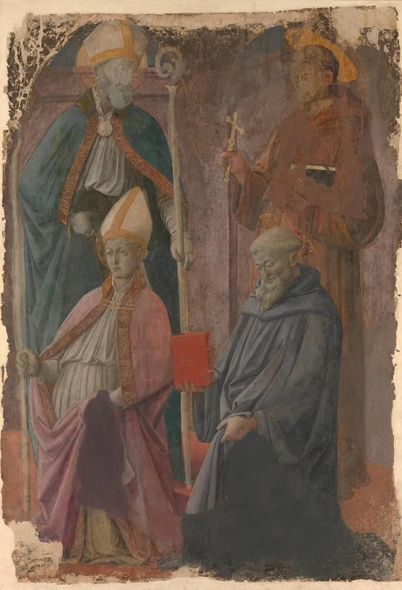 Saints Augustine And Francis A Bishop Saint And Saint Benedict Wall Art by Filippo Lippi - High-Resolution Digital Print