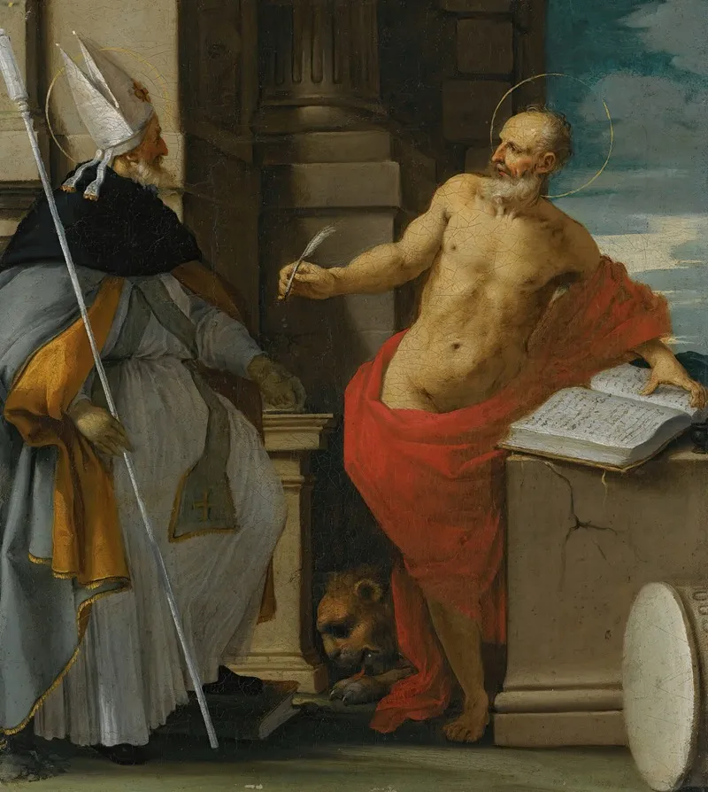 Saints Augustine And Jerome In A Classical Setting Wall Art by Emilian School - High-Resolution Digital Print