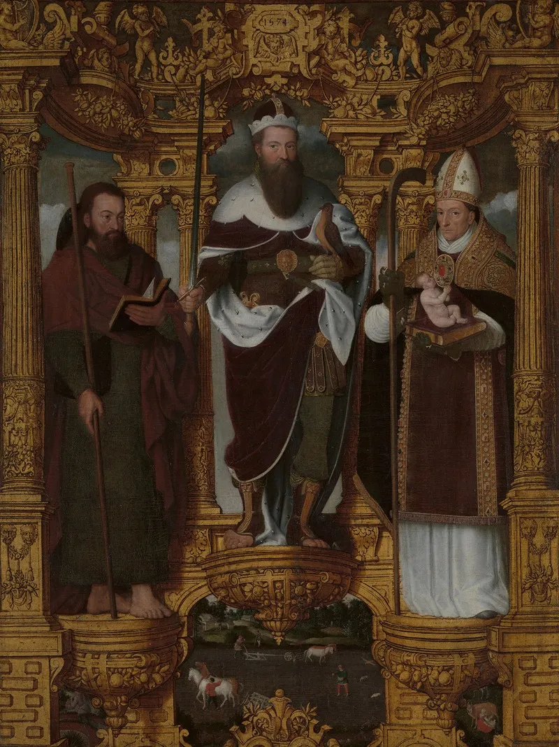 Saints Bavo James The Great And Willibrord Wall Art by Pieter Claeissens the Younger - High-Resolution Digital Print