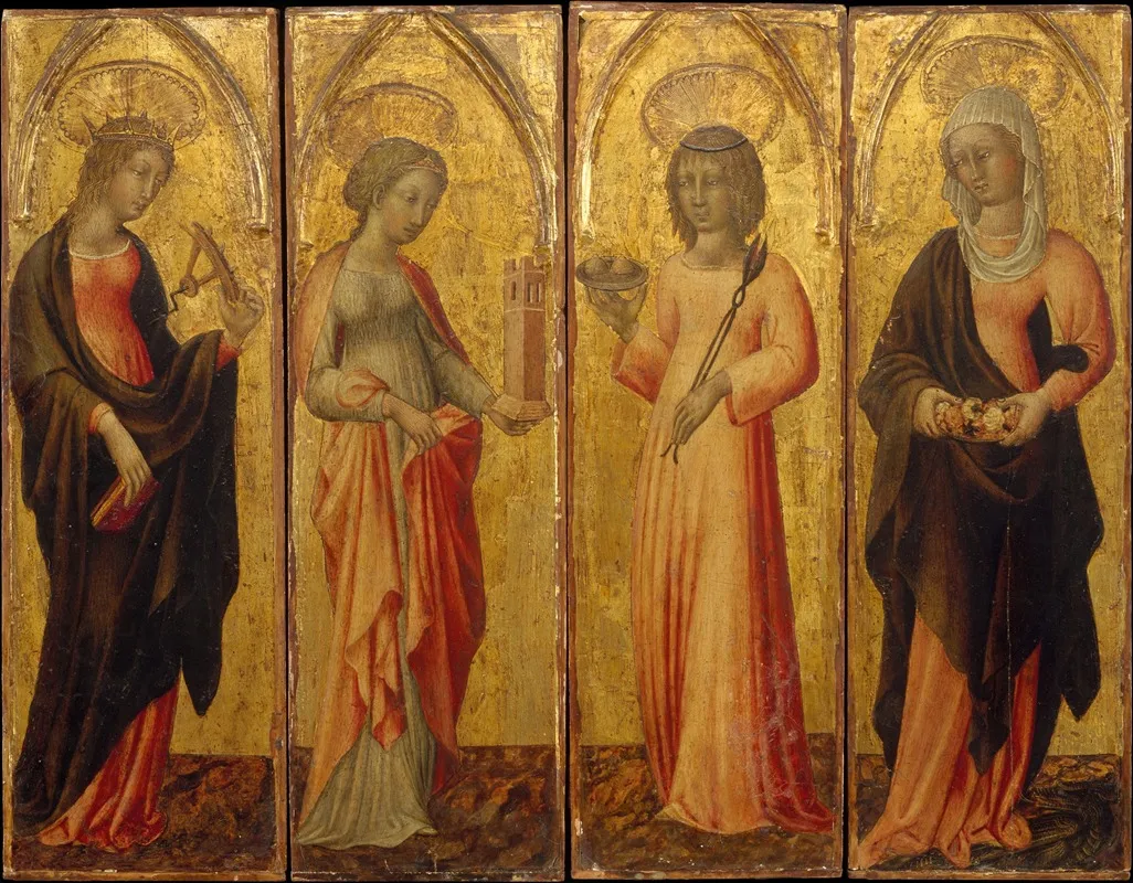 Saints Catherine Of Alexandria Barbara Agatha And Margaret Wall Art by Giovanni di Paolo - High-Resolution Digital Print