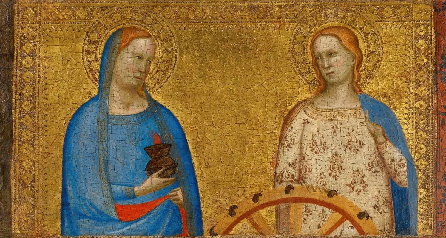 Saints Lucy And Catherine Of Alexandria Wall Art by Bernardo Daddi - High-Resolution Digital Print