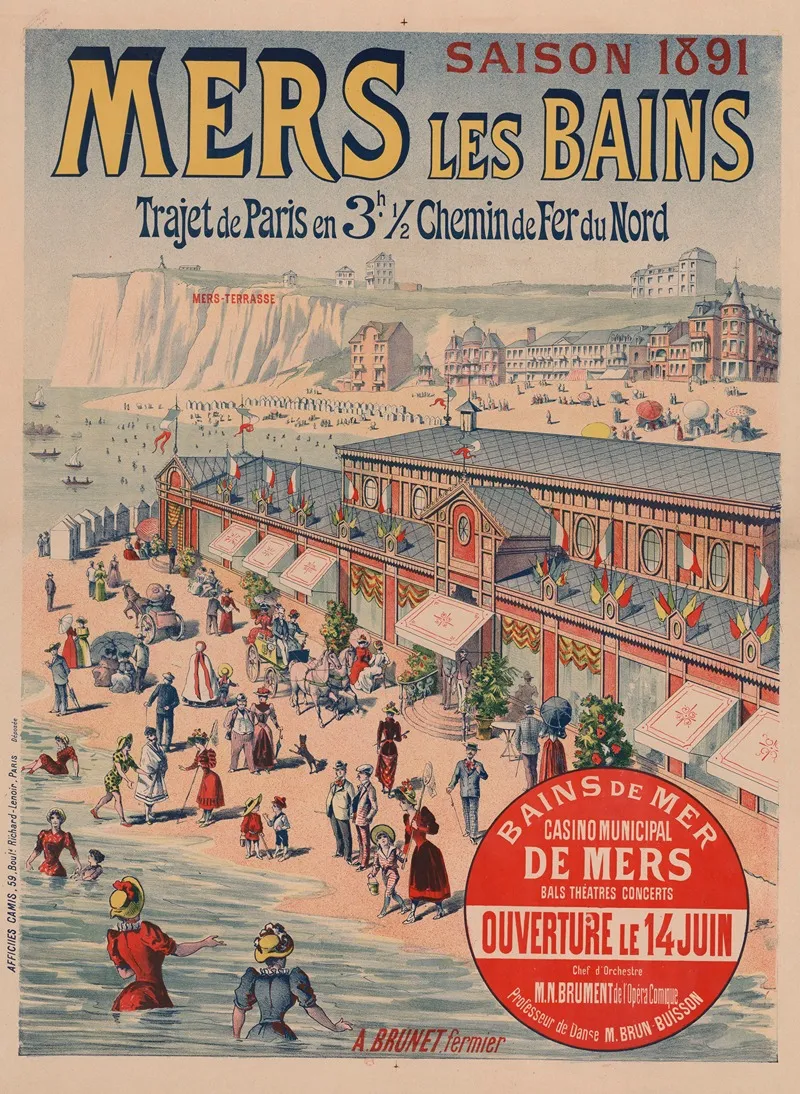 Saison 1891 Mers Les Bains Chemins De Fer Du Nord Wall Art by Imp. Camis - High-Resolution Digital Print