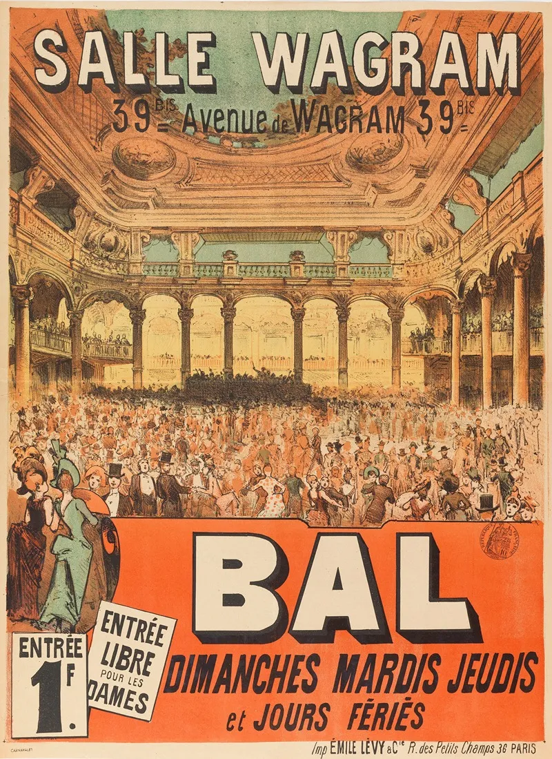 Salle Wagram 39 Bis Avenue De Wagram 39 Bis Bal Dimanches Mardis Jeudis Et Jours Feries Wall Art by Imp. Emile Lévy - High-Resolution Digital Print