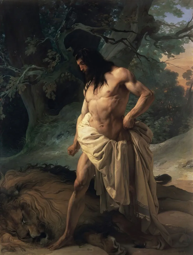 Samson And The Lion 2 Wall Art by Francesco Hayez - High-Resolution Digital Print