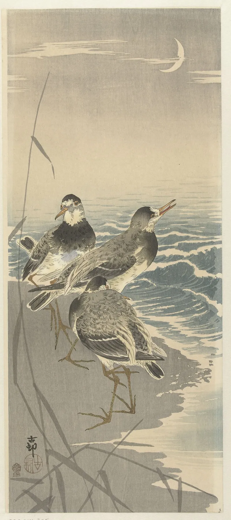 Sandpipers At Sickle Moon 2 Wall Art by Ohara Koson - High-Resolution Digital Print