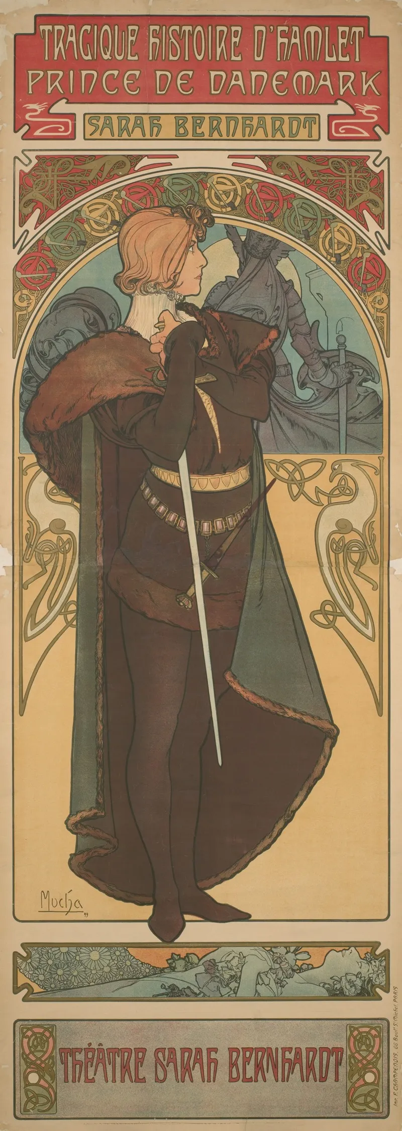 Sarah Bernhardt As Hamlet Wall Art by Alphonse Mucha - High-Resolution Digital Print