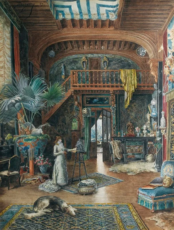 Sarah Bernhardt Sculpting In Her Studio Wall Art by Marie-Désirée Bourgoin - High-Resolution Digital Print