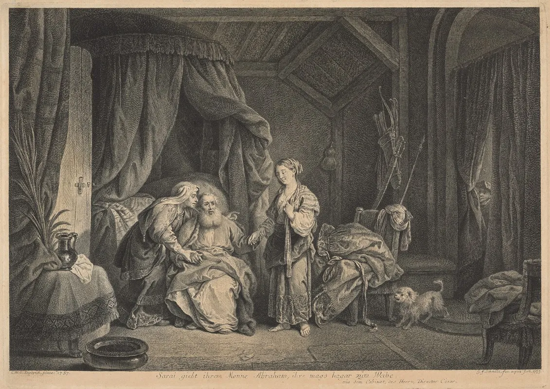 Sarah Gives Her Maid Hagar To Her Husband Abraham As His Wife Wall Art by Georg Friedrich Schmidt - High-Resolution Digital Print