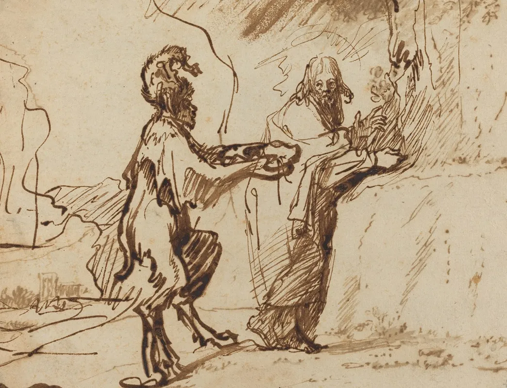 Satan Tempting Christ To Change Stones Into Bread Wall Art by Rembrandt van Rijn - High-Resolution Digital Print