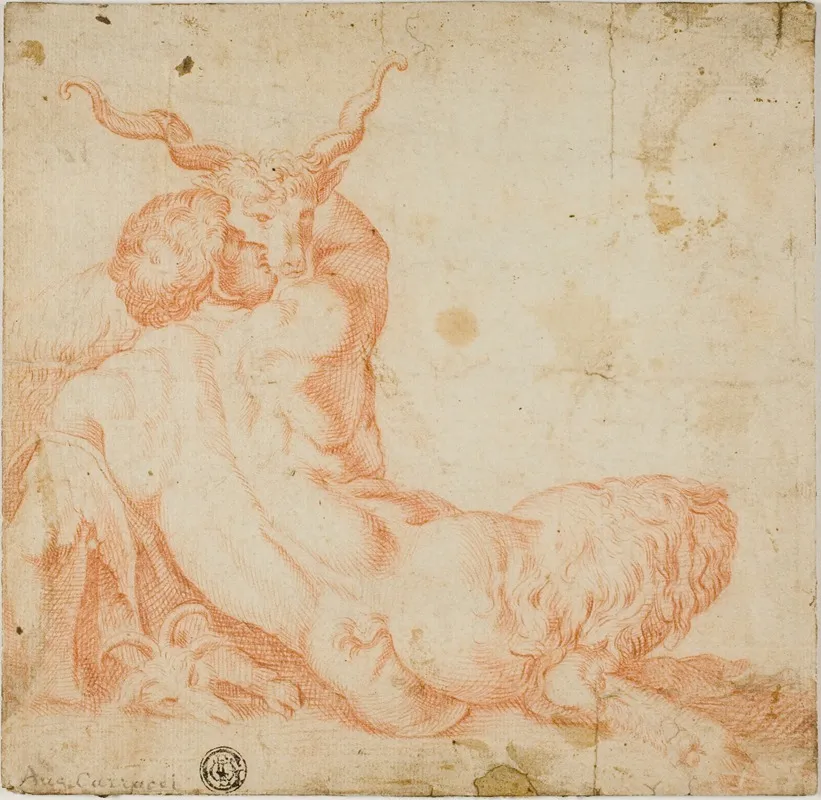 Satyr And Goat Wall Art by After Annibale Carracci - High-Resolution Digital Print
