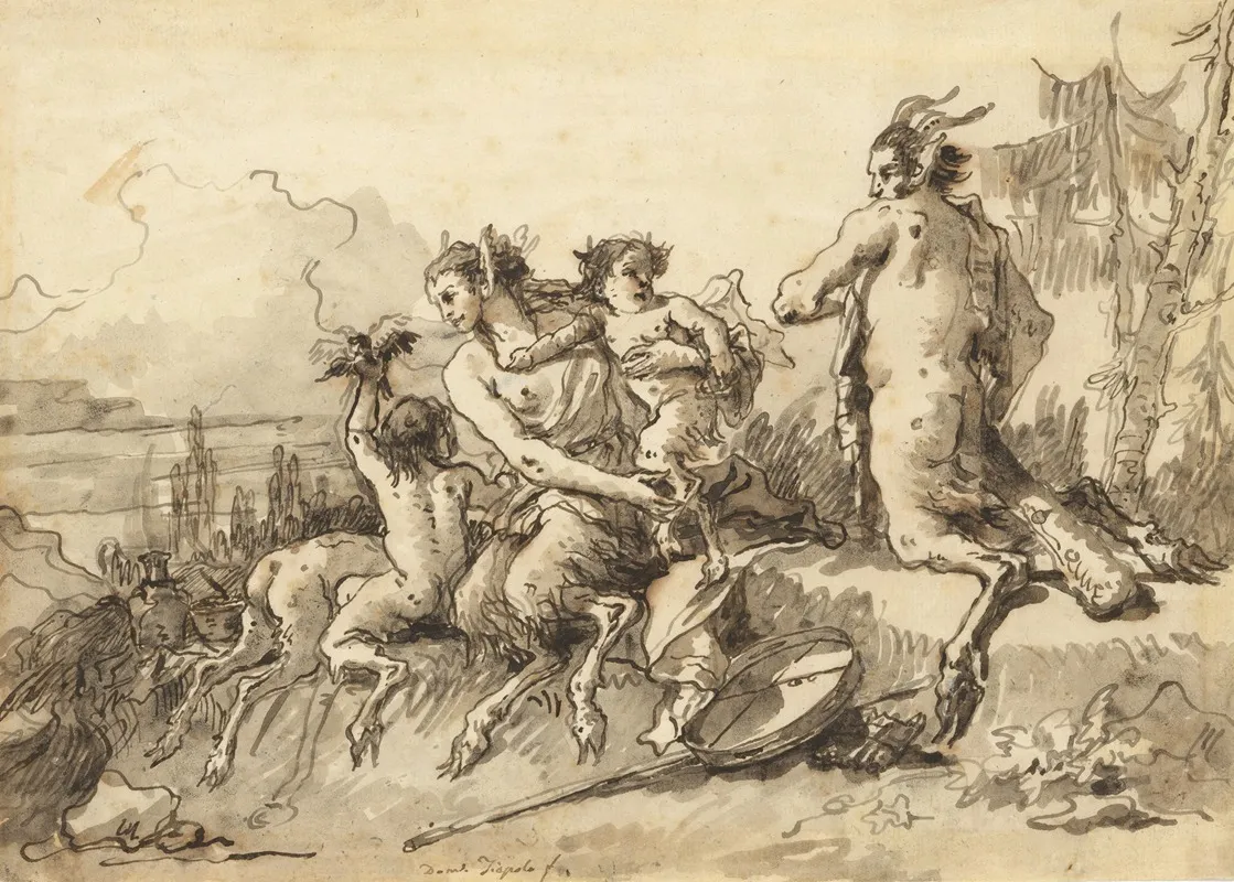 Satyr Family In A Wild Landscape Wall Art by Giovanni Domenico Tiepolo - High-Resolution Digital Print