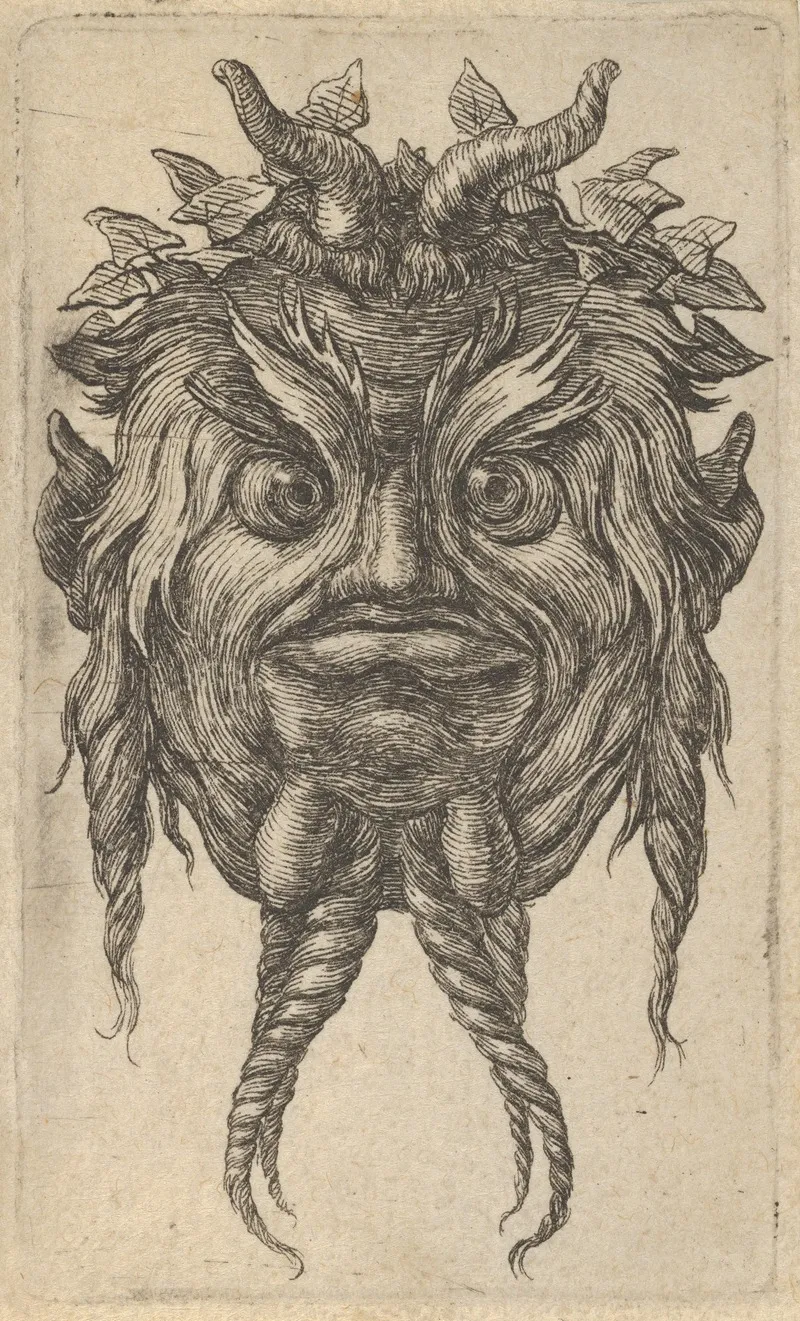 Satyr Mask With Horns And A Twisted Beard Wearing An Ivy Wreath
