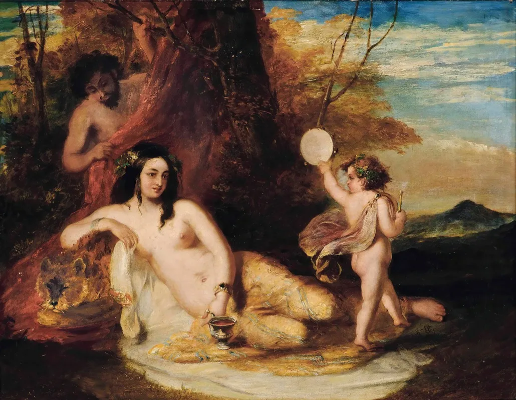 Satyr Spying On A Reclining Nymph Wall Art by William Etty - High-Resolution Digital Print