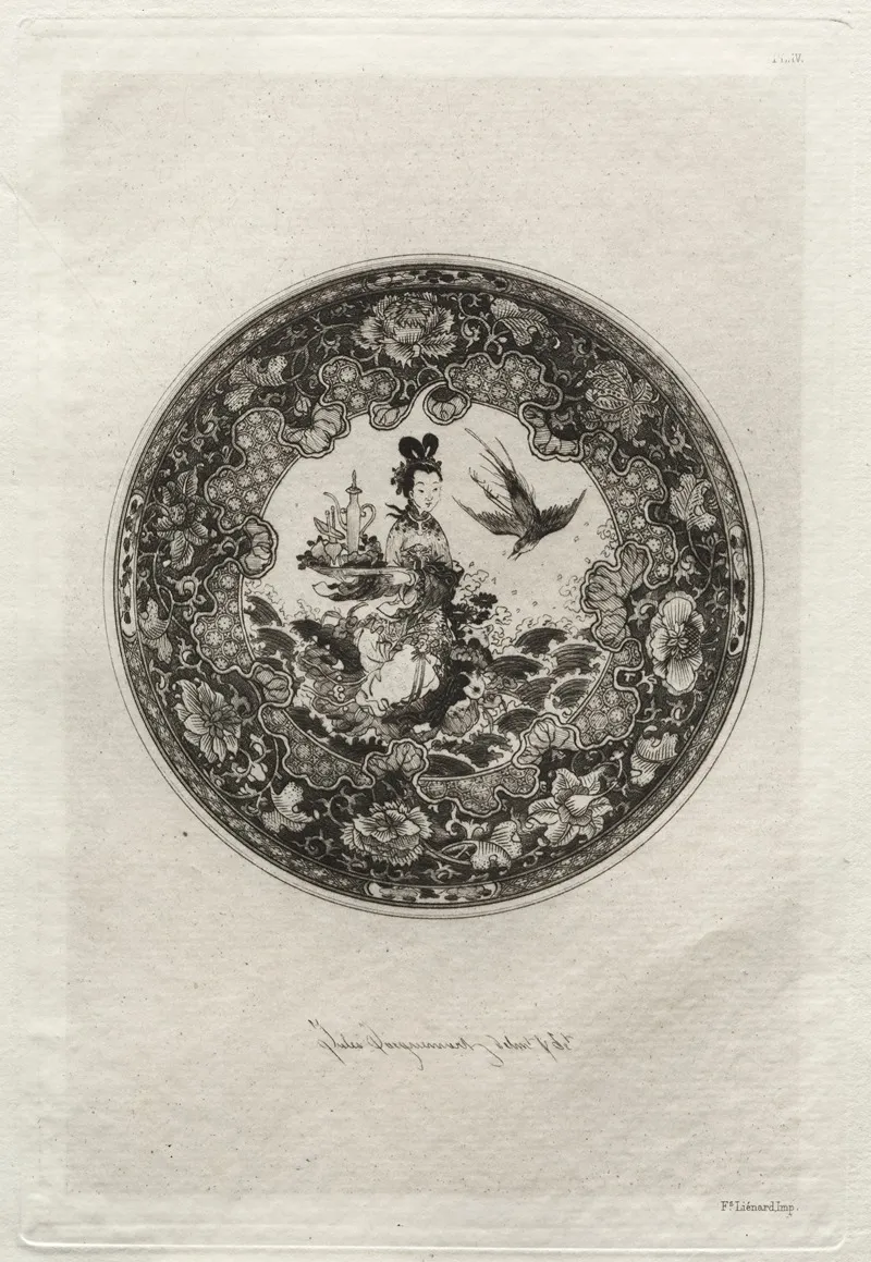 Saucer With Rich Enameled Ground And Medallion Representing The Goddess Kounin