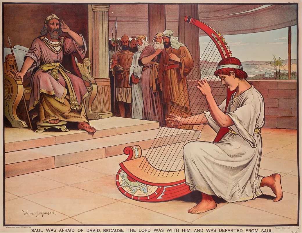 Saul Was Afraid Of David Because The Lord Was With Him And Was Departed From Saul Wall Art by Walter Jenks Morgan - High-Resolution Digital Print