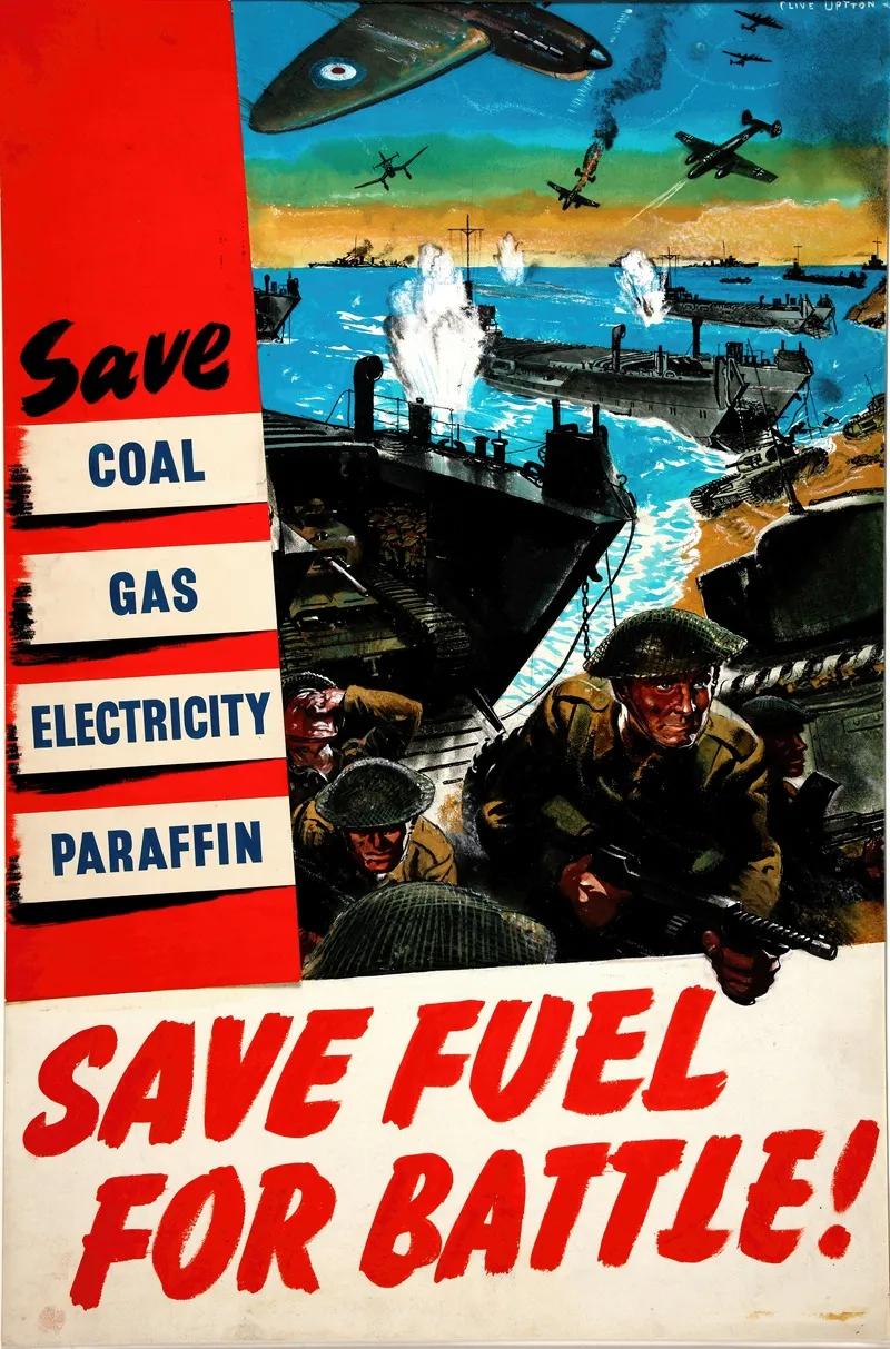 Save Coal Gas Electricity Paraffin Save Fuel For Battle Wall Art by Clive Uptton - High-Resolution Digital Print