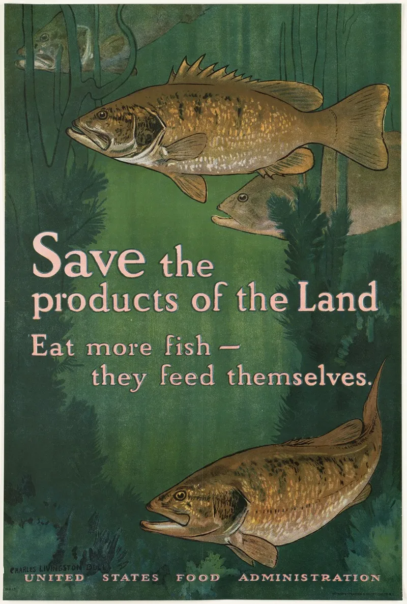Save The Products Of The Land Eat More Fish They Feed Themselves Wall Art by Charles Livingston Bull - High-Resolution Digital Print