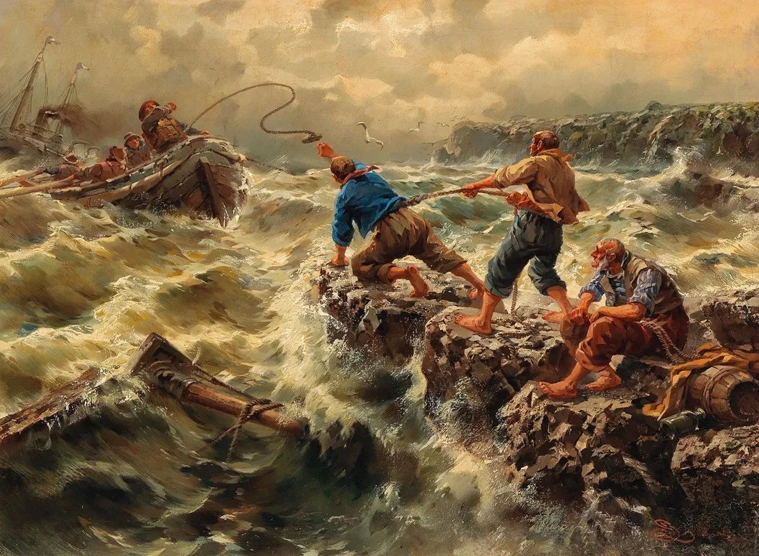 Saving The Shipwrecked Sailors Wall Art by Egide Linnig - High-Resolution Digital Print