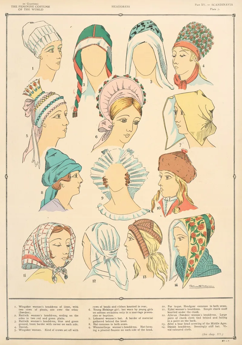 Scandinania Headdresses Wall Art by Paul Louis de Giafferri - High-Resolution Digital Print