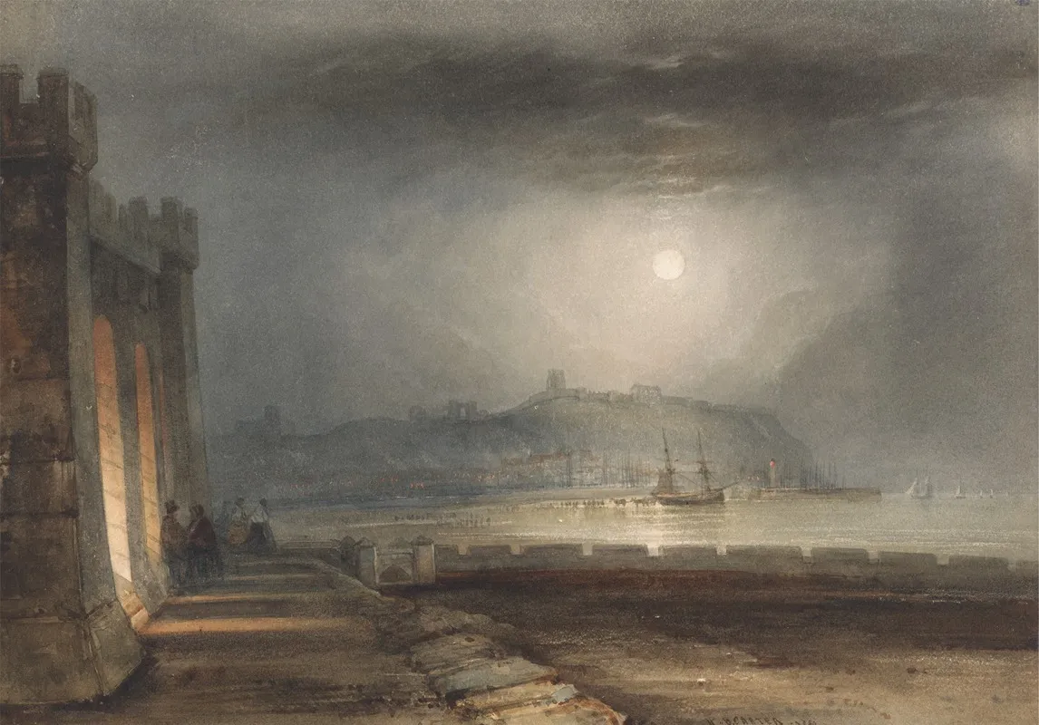 Scarborough Harbour Yorkshire Moonlight Wall Art by Henry Barlow Carter - High-Resolution Digital Print