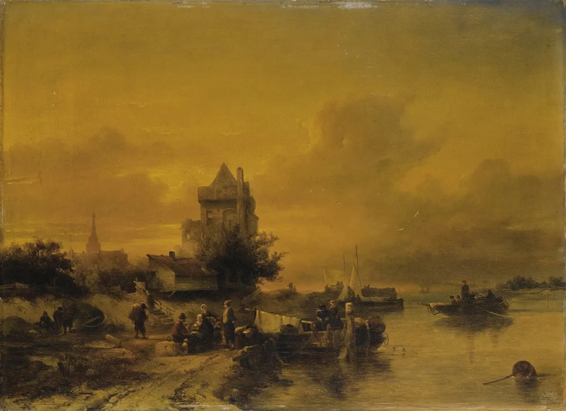Scene Animee Au Bord Dun Fleuve En Hollande