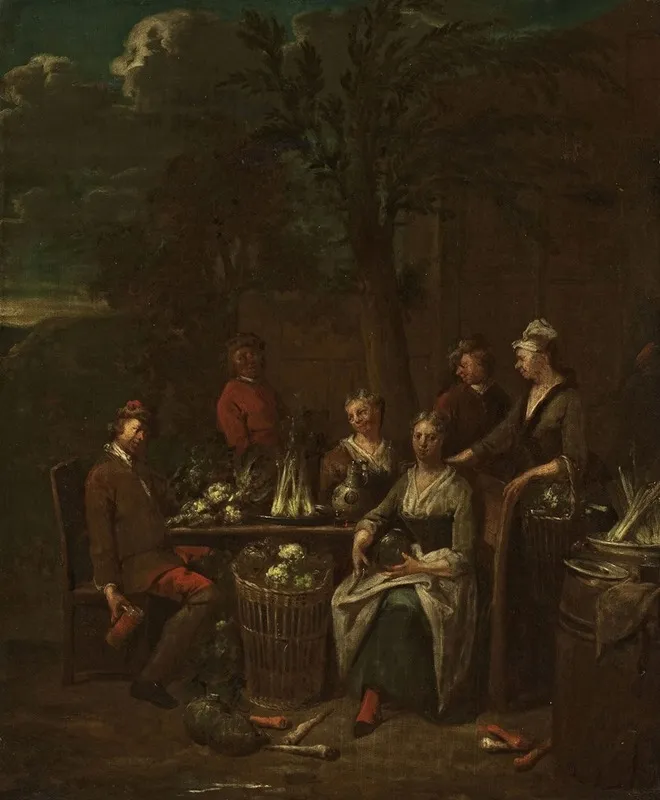Scene By A Stand With Vegetables Wall Art by Jan Baptist Lambrechts - High-Resolution Digital Print