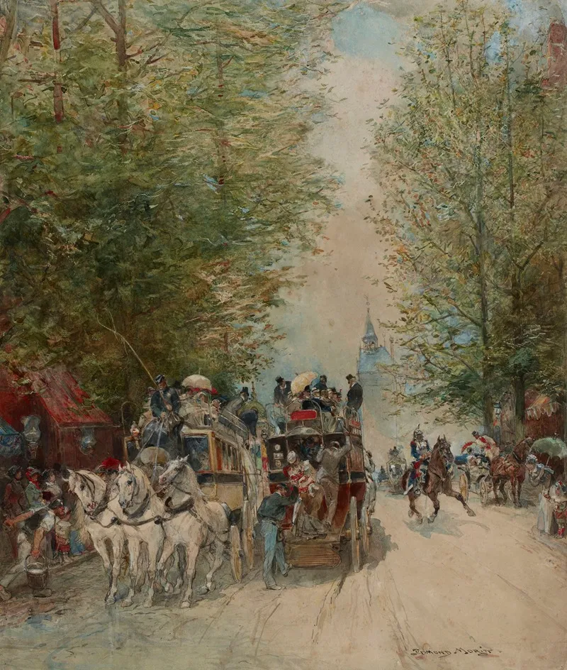 Scene De Rue Omnibus Au Pont Au Change Wall Art by Edmond Morin - High-Resolution Digital Print
