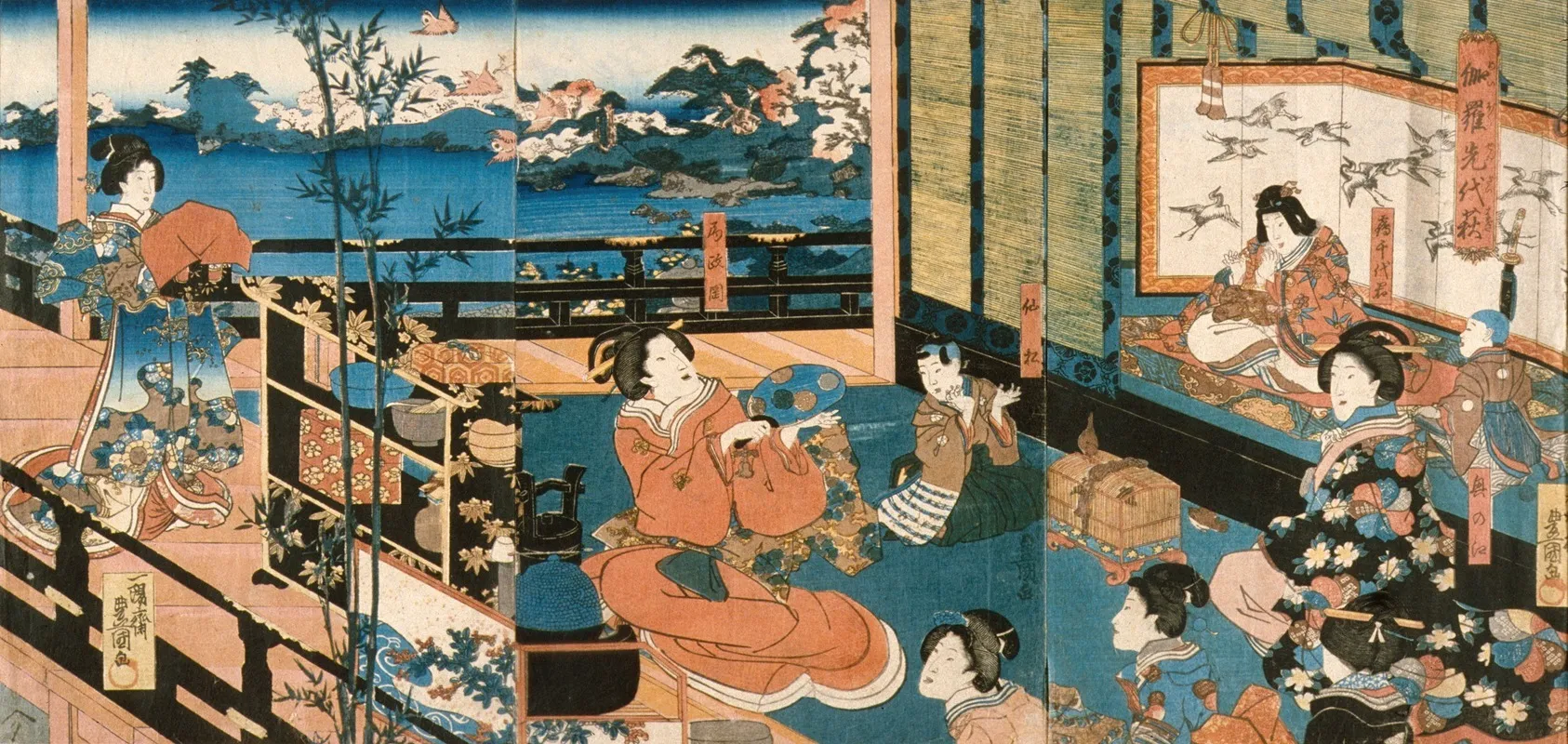 Scene From The Play Meiboku Sendai Hagi The Prince Watching Tea Preparation Wall Art by Utagawa Kunisada (Toyokuni III) - High-Resolution Digital Print