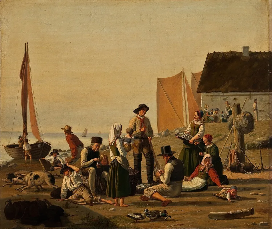 Scene In A Fishing Hamlet Taarbaek In Zealand Wall Art by Julius Friedlænder - High-Resolution Digital Print