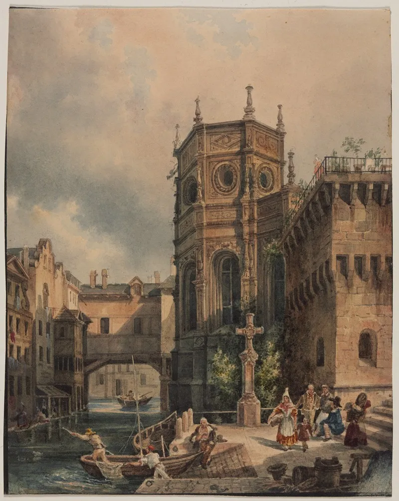 Scene On A Canal Wall Art by Hippolyte Jean Baptiste Garnerey - High-Resolution Digital Print