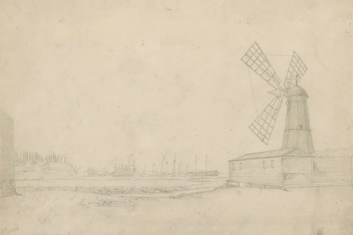 Scene With Windmill On Right Brooklyn Navy Yard To Left