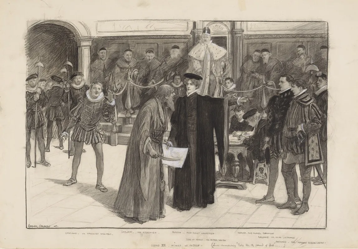 Scene Xiii I E Act 4 Scene 1 Of Merchant Of Venice A Court Of Justice Lines Commencing Take Then This Pound Of Flesh Wall Art by Balliol Salmon - High-Resolution Digital Print