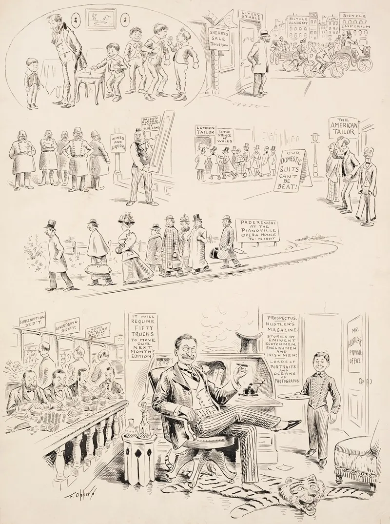 Scenes Of The Failure Of A Livery Stable Saloon And American Tailors And Of The Success Of Hustlers Magazine