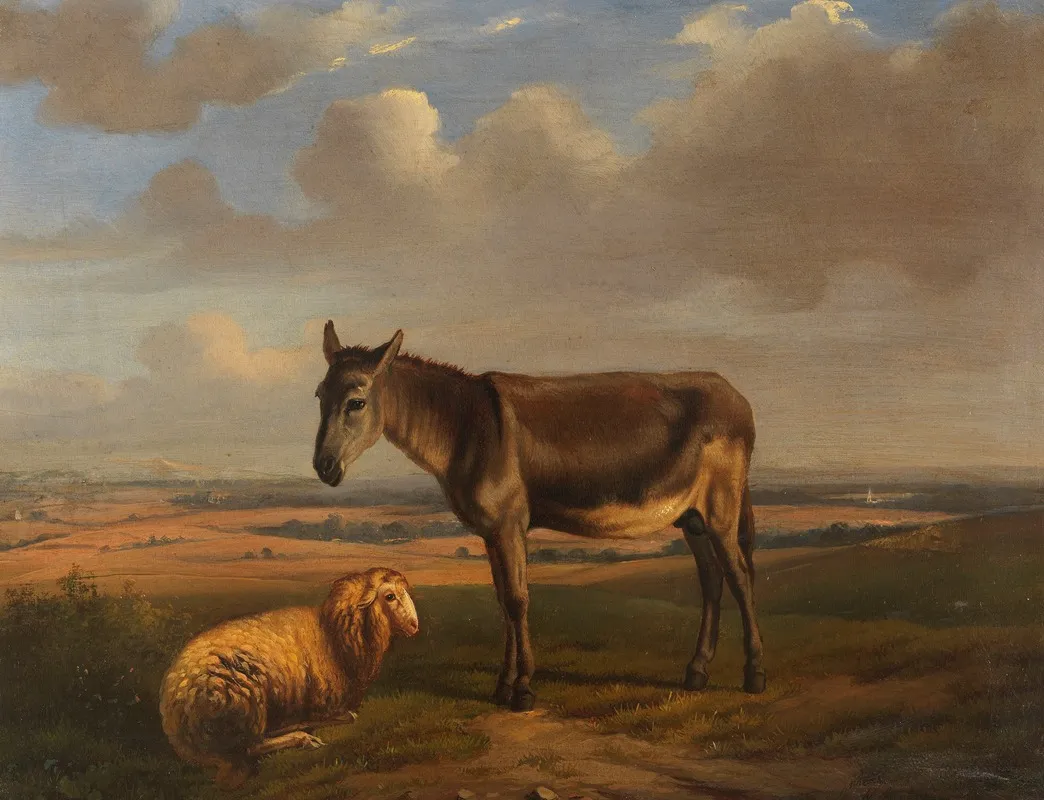 Schaf Und Esel Vor Weiter Landschaft Wall Art by Adolphe Malherbe - High-Resolution Digital Print