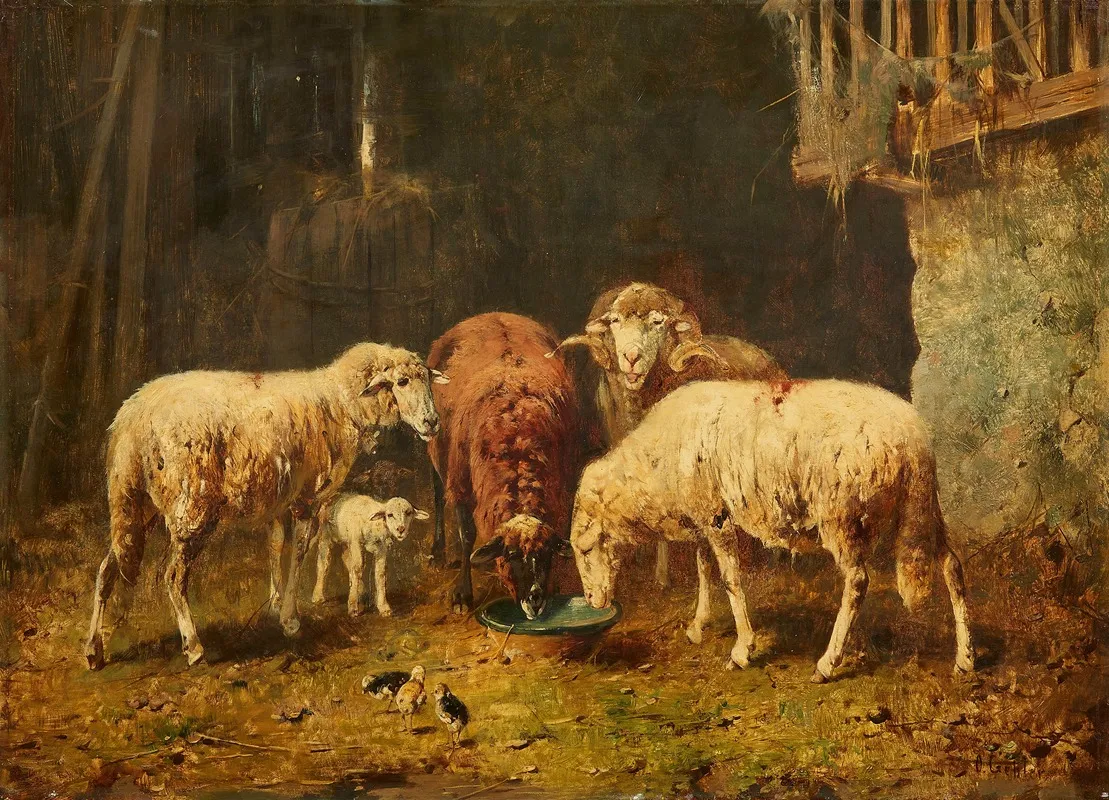 Schafe In Einem Stall Wall Art by Otto Friedrich Gebler - High-Resolution Digital Print