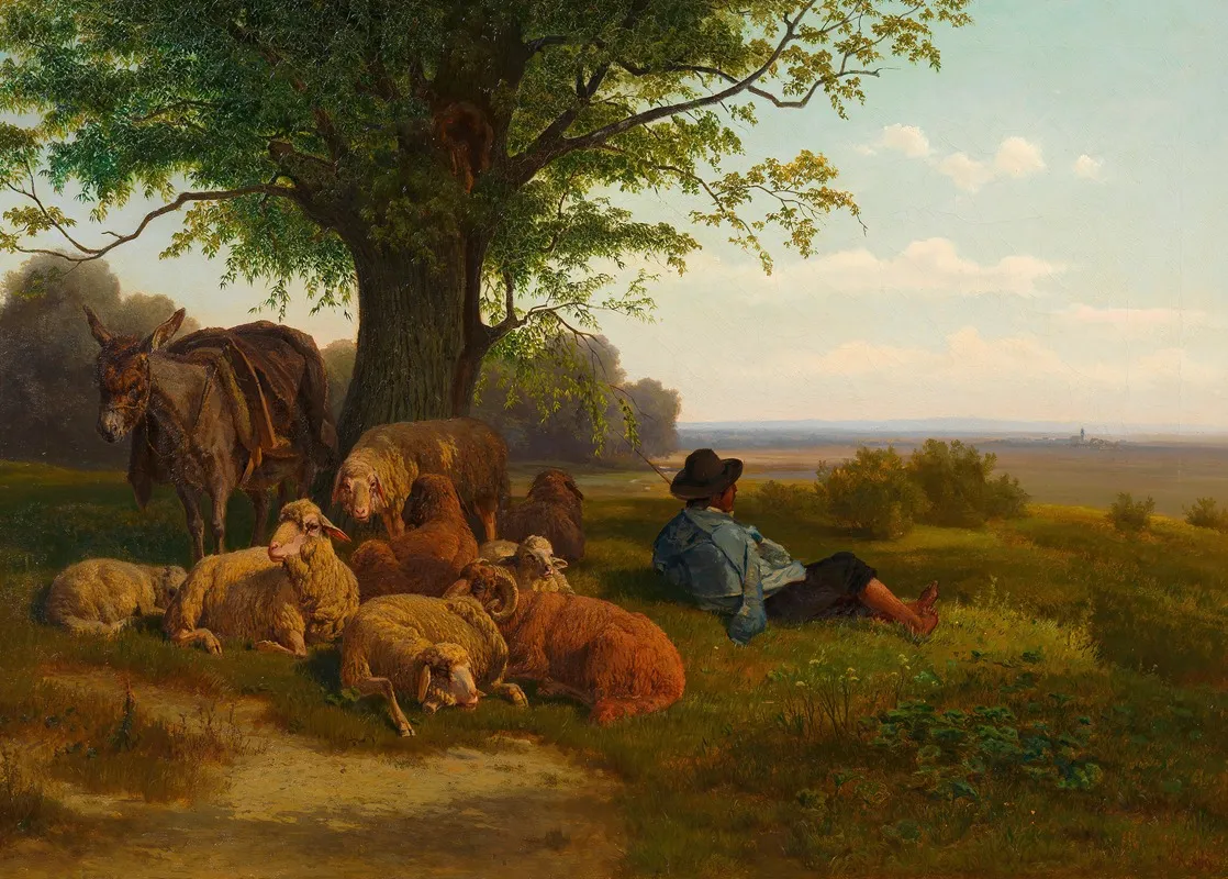 Schafhirte Mit Herde Bei Der Mittagsrast Wall Art by Gustav Ranzoni - High-Resolution Digital Print