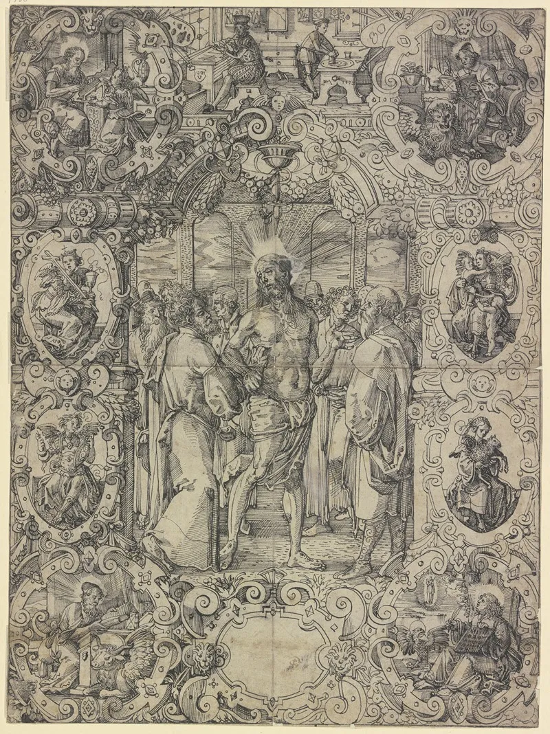 Scheibenriss Mit Christus Und Dem Unglaubigen Thomas Wall Art by Daniel Lindtmayer II - High-Resolution Digital Print