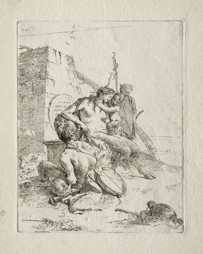 Scherzi Di Fantasia Satyr Family With The Obelisk Wall Art by Giovanni Battista Tiepolo - High-Resolution Digital Print