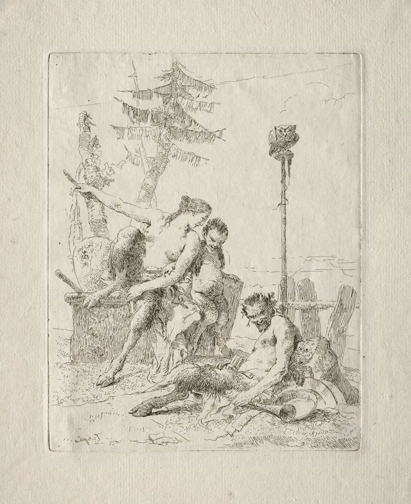 Scherzi Di Fantasia The Happy Satyr And His Family Wall Art by Giovanni Battista Tiepolo - High-Resolution Digital Print