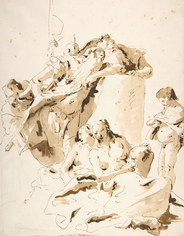 Scherzo Di Fantasia Standing Warrior And King With Five Attendants Wall Art by Giovanni Battista Tiepolo - High-Resolution Digital Print