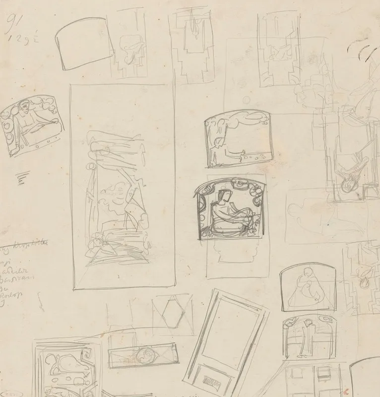 Schetsblad Met Compositie Studies Wall Art by Richard Nicolaüs Roland Holst - High-Resolution Digital Print