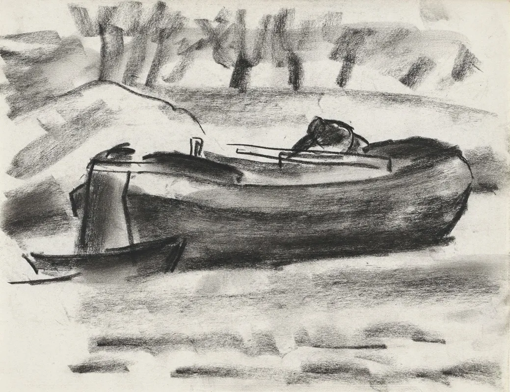 Schetsblad Met Een Schip Met Een Man Aan Boord 2