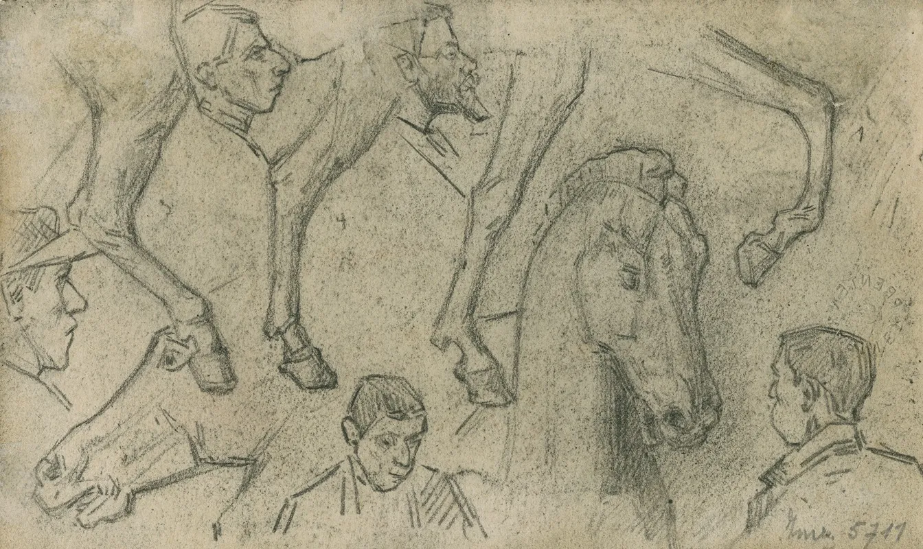 Schetsblad Met Hoofden En Paard