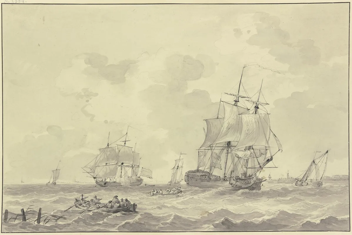 Schiffe Bei Bewegter See Eines Lost Eine Kanone Vorne Zwei Ruderboote Wall Art by Gerrit Groenewegen - High-Resolution Digital Print