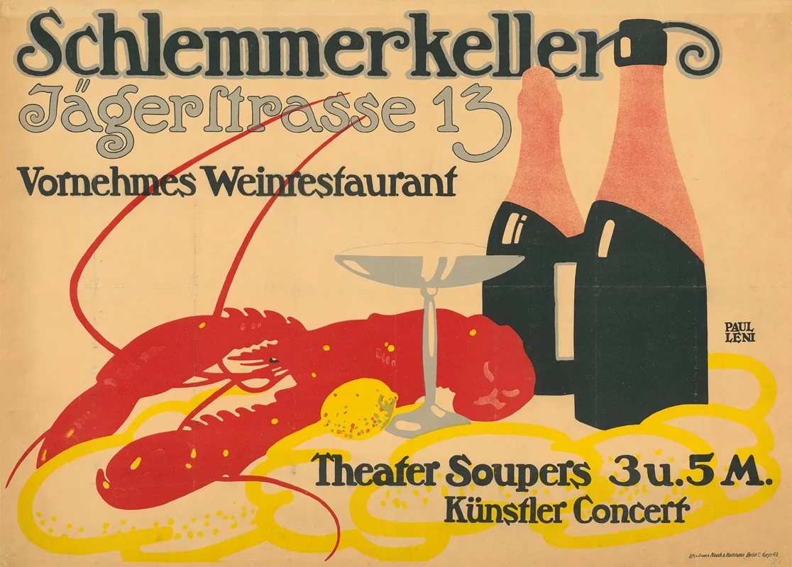 Schlemmerkeller Jagerstrase 13 Vornehmes Weinrestaurant Wall Art by Paul Leni - High-Resolution Digital Print