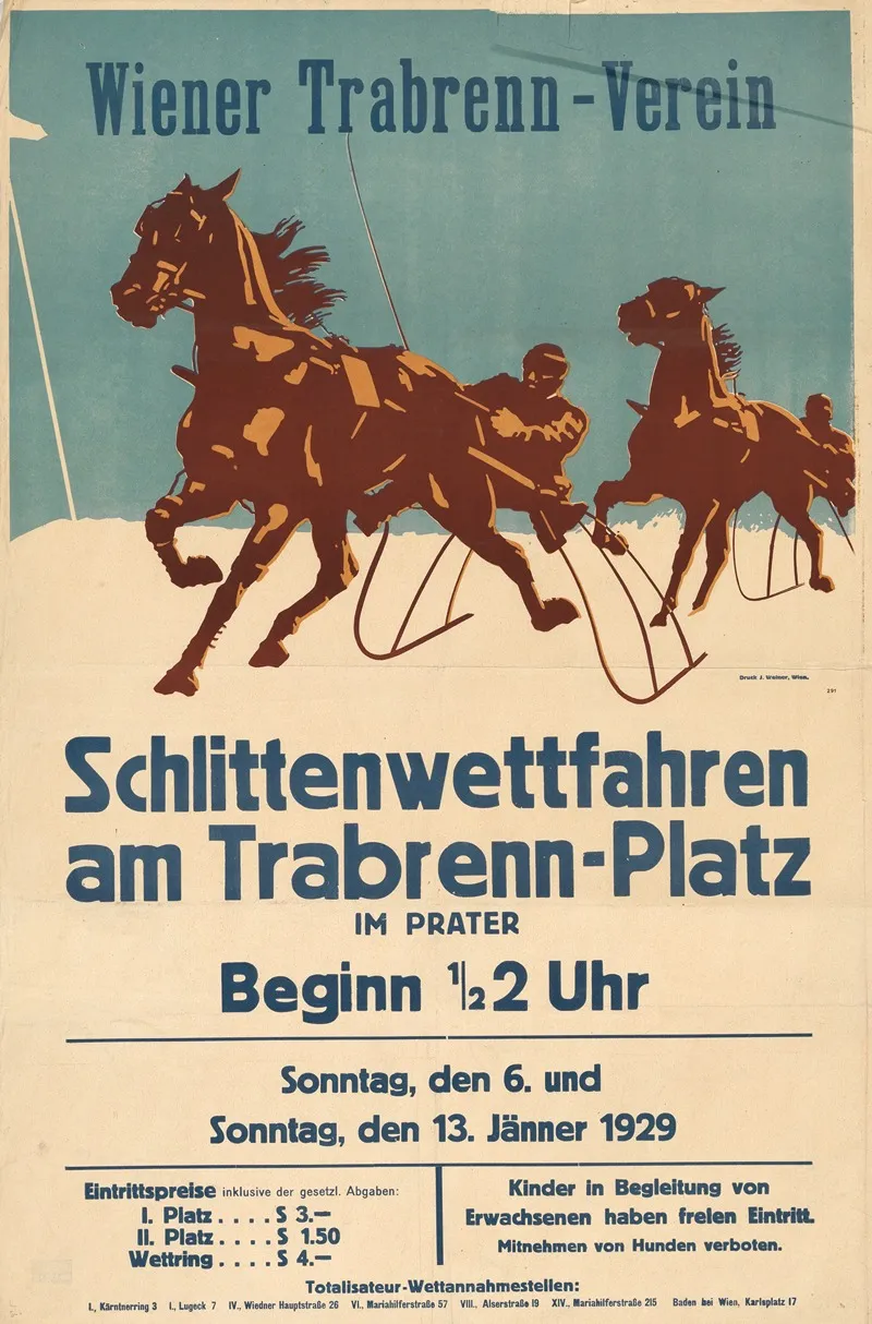 Schlittenwettfahren Am Trabrenn Platz Im Prater 6 Und 13 Janner 1929 Wall Art by J. Weiner - High-Resolution Digital Print