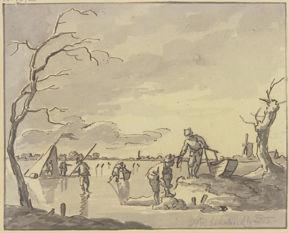 Schlittschuhlaufer Links Auf Dem Eis Ein Zelt Wall Art by Hendrik Willem Schweickhardt - High-Resolution Digital Print