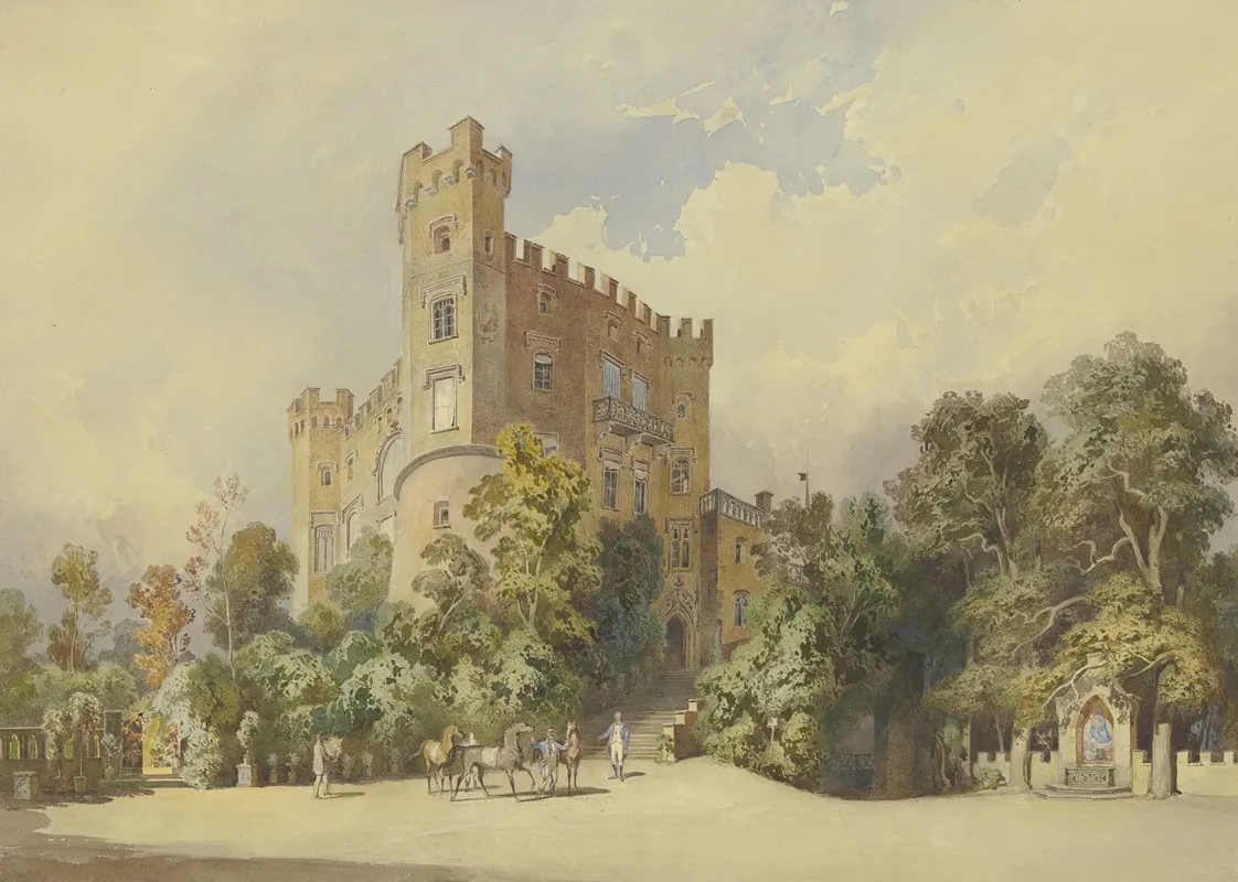 Schloshof Von Hohenschwangau Mit Dem Marienbrunnen Wall Art by Leopold Rottmann - High-Resolution Digital Print